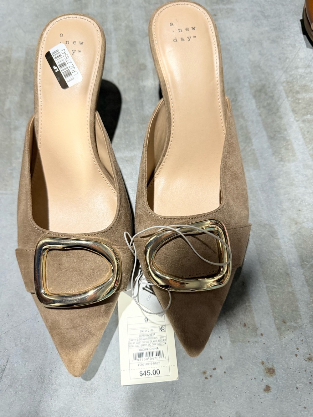 a new day™ Women's Taupe Suede Pointed Mule with Gold Buckle and kitten heel - Picture 4 of 6